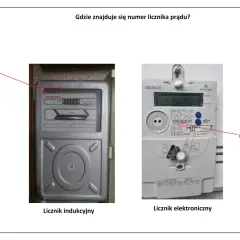 Numery liczników do przepisania: na liczniku indukcyjnym 145697, na elektronicznym 97139971.