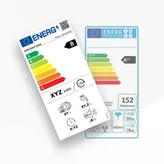 Etykiety energetyczne, jedna z klasą B, druga z A++, pokazujące zużycie energii. Klasa energetyczna E jest widoczna na skali.
