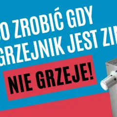 Co zrobić, gdy najdalszy grzejnik nie grzeje? Biały grzejnik z termostatem na niebiesko-czerwonym tle.