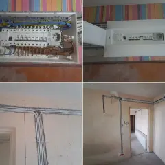 Nowe przewody i bezpieczniki w mieszkaniu. Trwa wymiana instalacji elektrycznej, widać rozdzielnicę i ułożone kable.