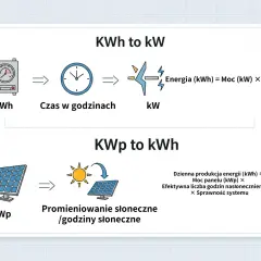 Wyjaśnienie jednostek: kWh to kW (energia = moc × czas) i kWp to kWh (produkcja energii zależy od mocy panelu, godzin nasłonecznienia i sprawności).