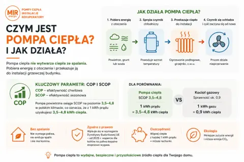 Porównanie pompy ciepła i kotła gazowego: pompa ciepła jest ekologiczna, oszczędna i zgodna z prawem.