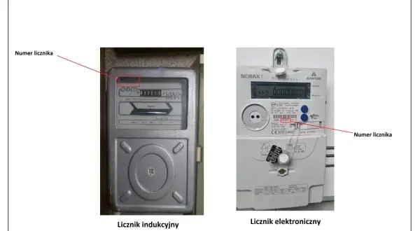 Numery liczników do przepisania: na liczniku indukcyjnym 145697, na elektronicznym 97139971.