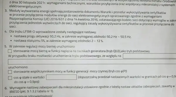 Dokument z wnioskami do pobrania dla mikroinstalacji, zawierający wymagania techniczne i procedury przyłączenia do sieci.