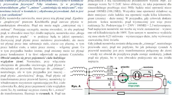 Schemat elektryczny pokazujący obwód prądowy z neonówką, gdzie napięcie międzyfazowe jest kluczowe dla jej działania.