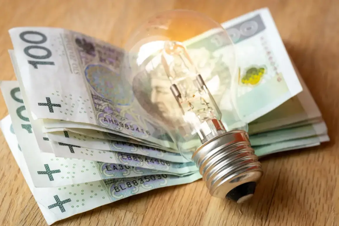 Żarówka na stosie banknotów 100 zł symbolizuje wysokie koszty energii. Dodatek energetyczny może pomóc w pokryciu rachunków.