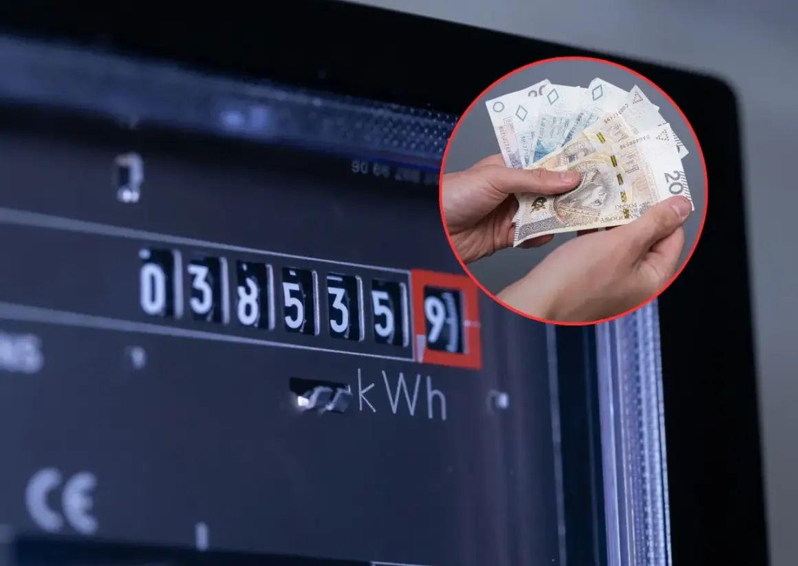 Licznik energii elektrycznej i dłonie trzymające polskie banknoty. Zastanawiasz się, ile kosztuje 1 kWh?