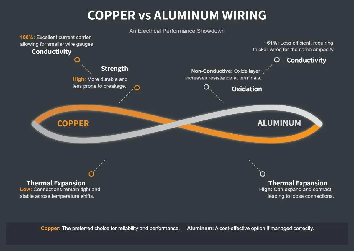 Porównanie miedzi i aluminium. Aluminium przewodzi prąd, ale gorzej niż miedź, co widać na wykresie.